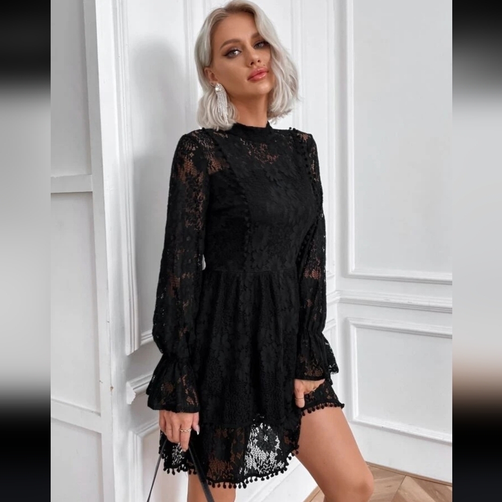 EillyBazar Mock Neck Lace Mini Dress Size XS